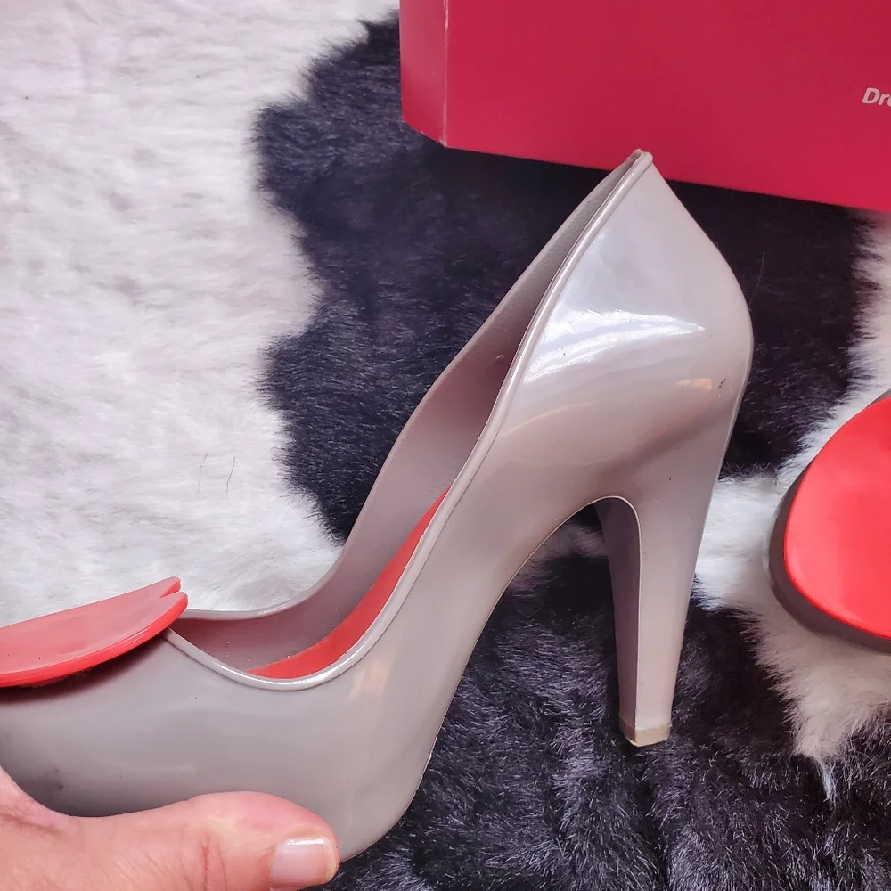 Melissa high heels shoes, grey with salmon heart, seize 7 - Picture 3 of 4
